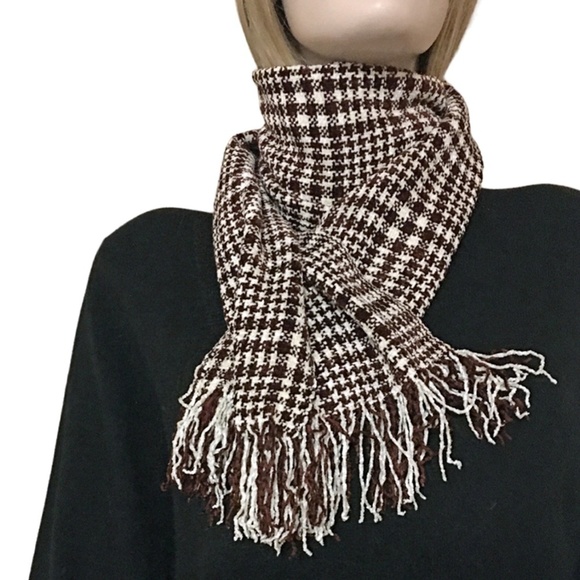 VINTAGE Mater Materiae Houndstooth Fringed Scarf Italy UNISEX - Picture 4 of 10